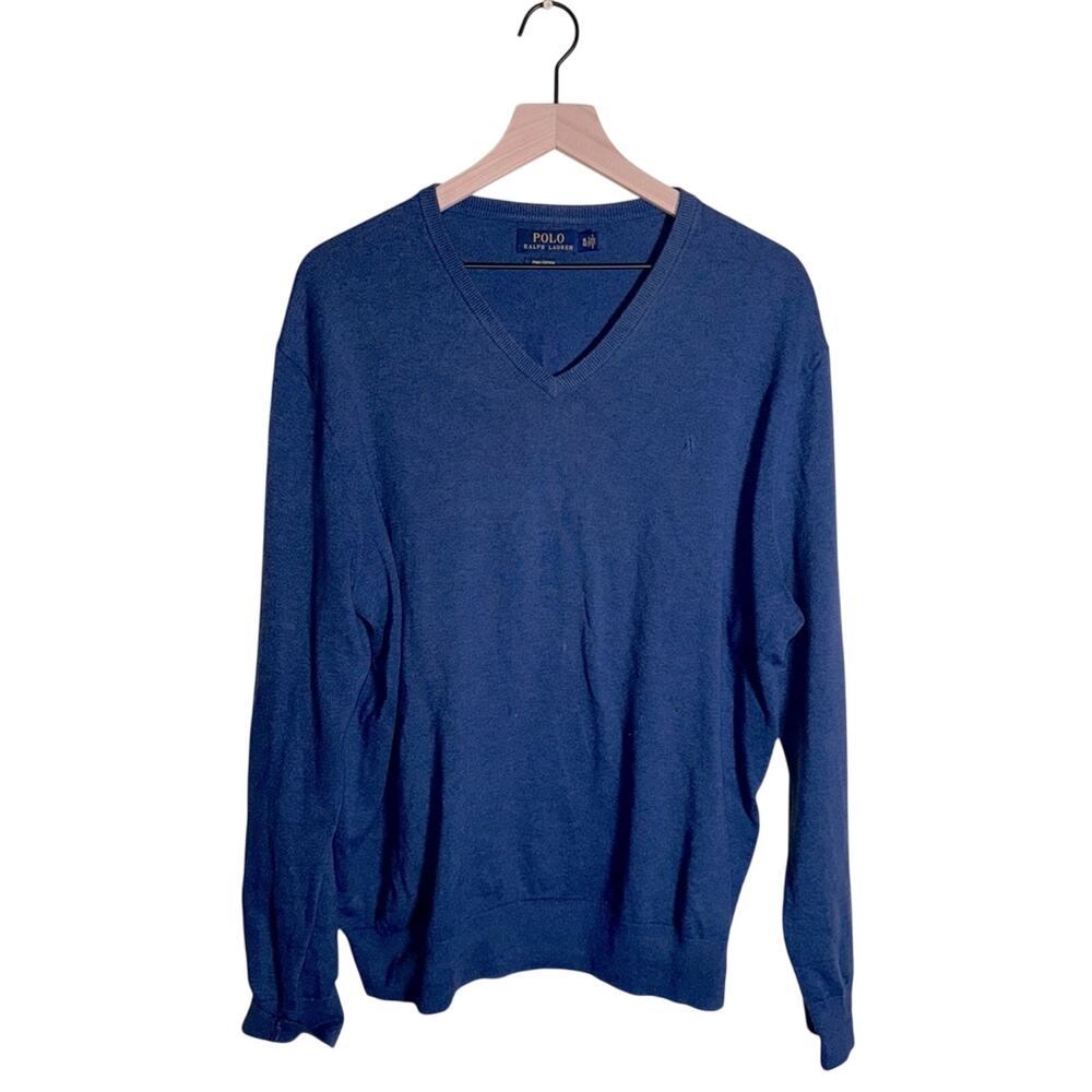 POLO RALPH LAUREN Blue Pima Cotton V Neck Sweater XL